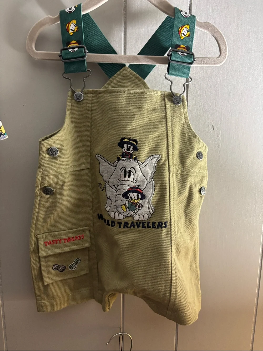 Vintage Mickey & Co Disney World Travelers Shortall Overalls 3-6M